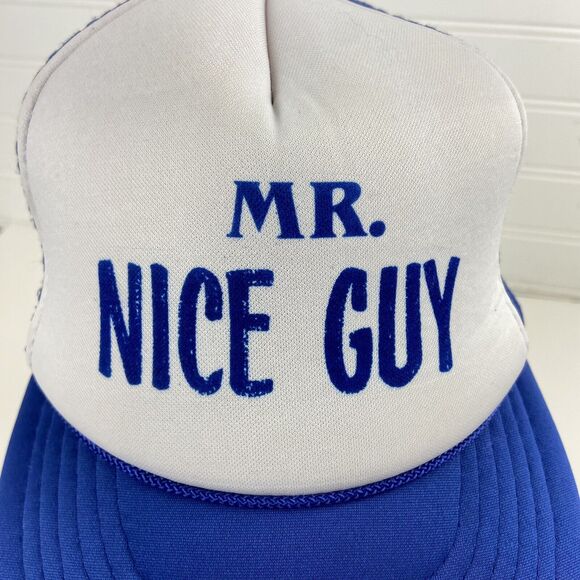 Vintage Foam Mesh Rope Snapback Trucker Hat Blue White Mr. Nice Guy Cap - Picture 5 of 9